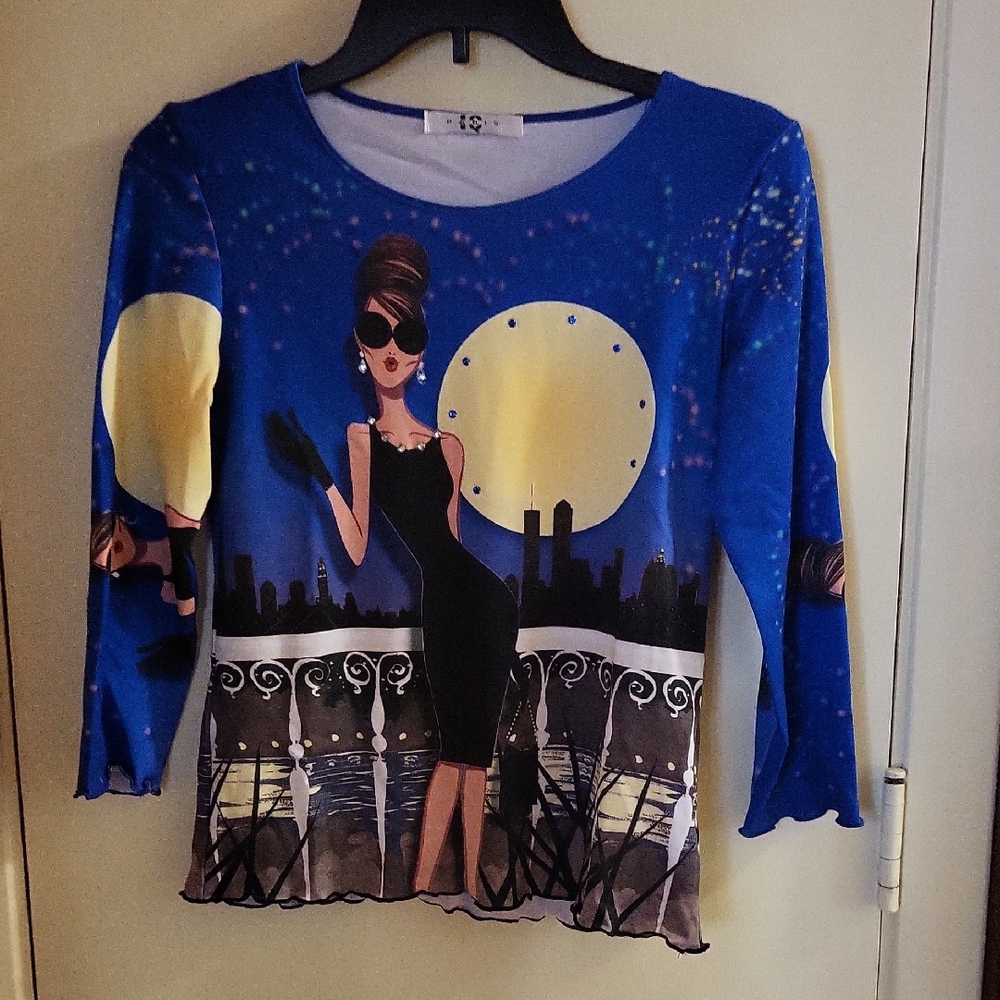 Stylish Blue "Little Black Dress" Graphic Women's Top